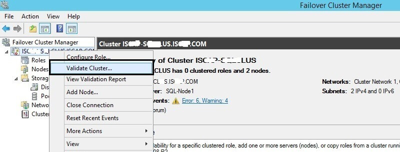 Right Click on Cluster Node