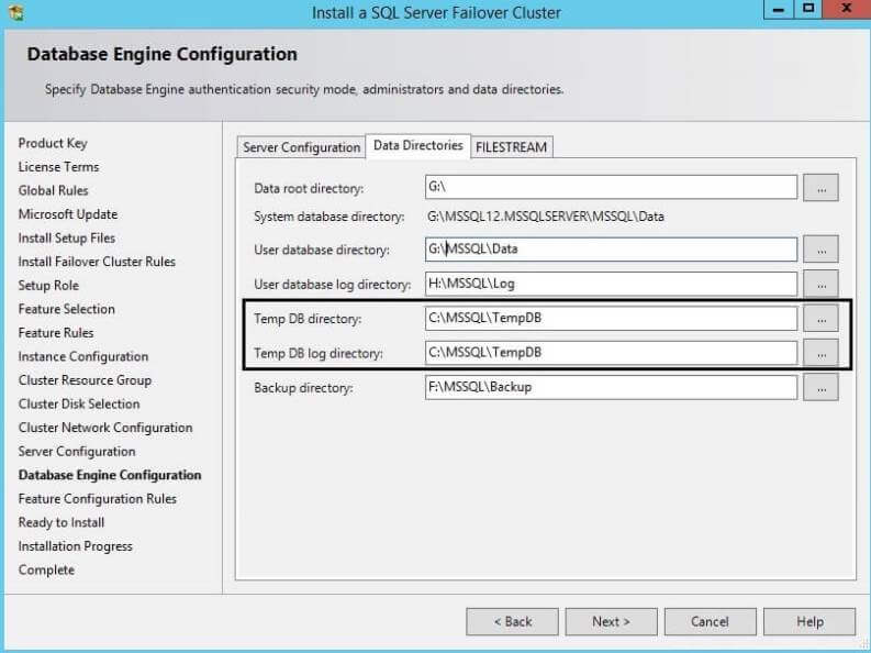Database Engine Configuration for a SQL Server Cluster Installation