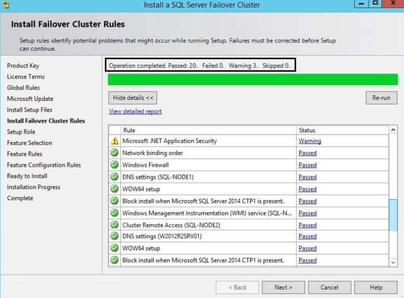 Failover Cluster Rules Check during a SQL Server Cluster Installation