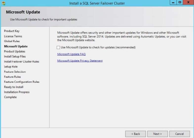 Microsoft Updates Configuration for a SQL Server Cluster Installation