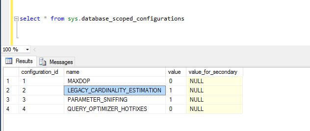Updated values from the sys.database_scoped_configurations DMV