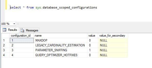 Querying the sys.database_scoped_configurations DMV