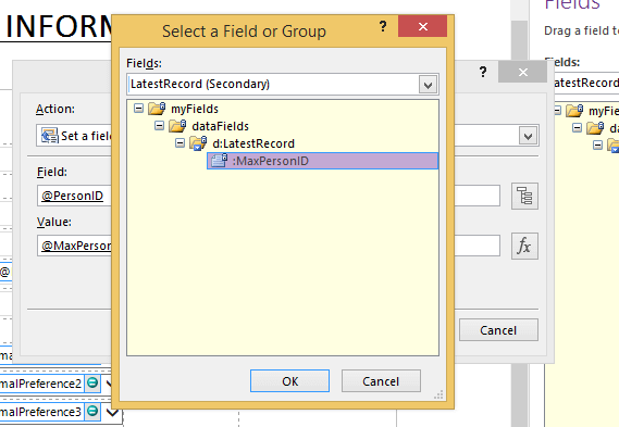 Select a Field or Group in InfoPath 2013