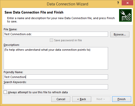 Save Data Connection File and Finish with InfoPath 2013
