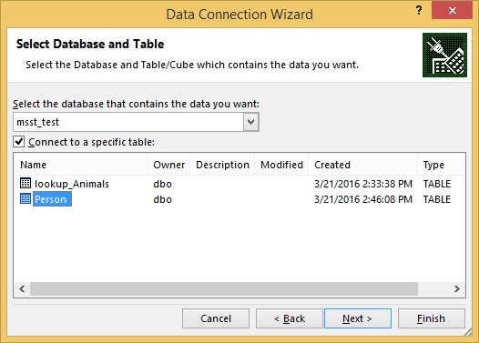 Select the Database and Tables in InfoPath 2013