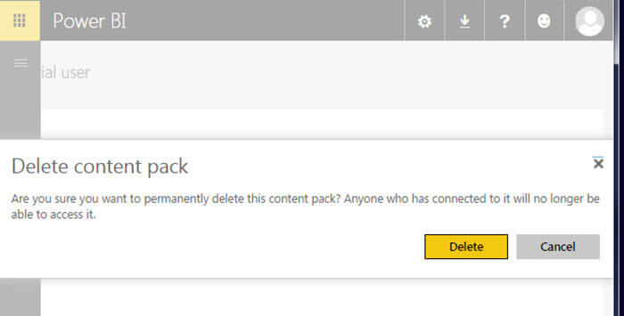 Warning when deleting from a Power BI Content Pack