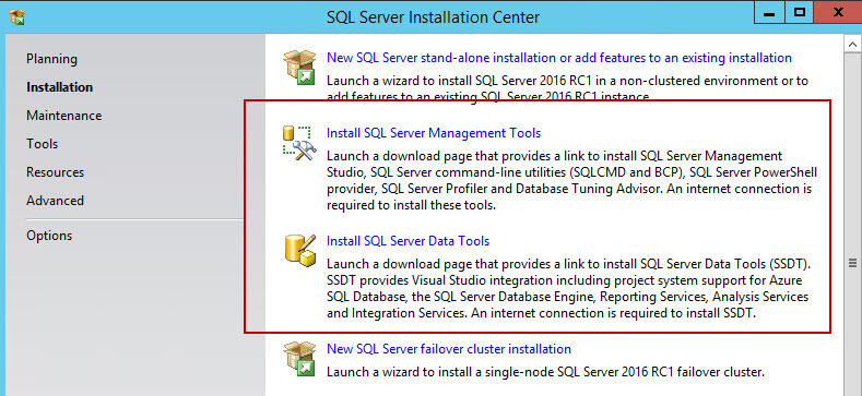 SQL Server Installation Center