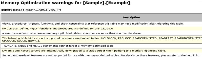 Memory Optimization Warnings for a Table in HTML format