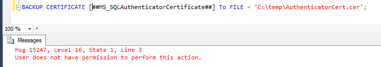 Can't back up certificate