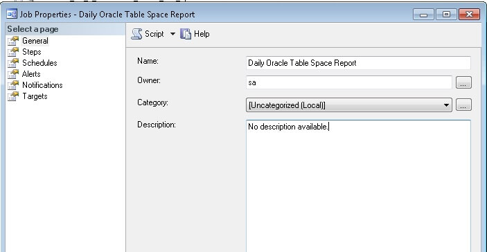 New SQL Server Agent Job to Capture the Oracle Table Space