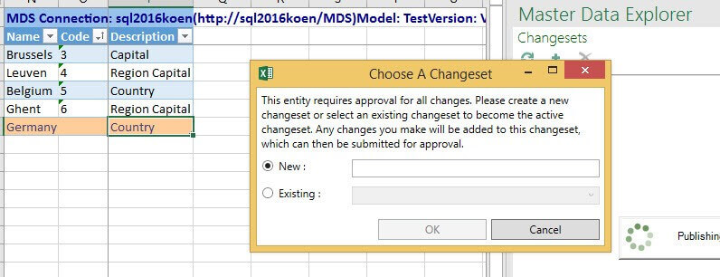 Publish changes to SQL Server 2016 Master Data Services from Excel
