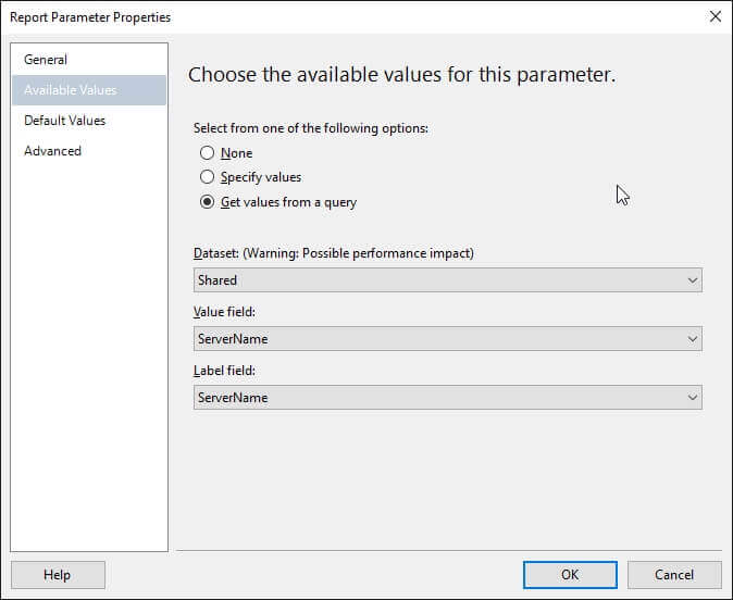 Report Parameter Available Values.