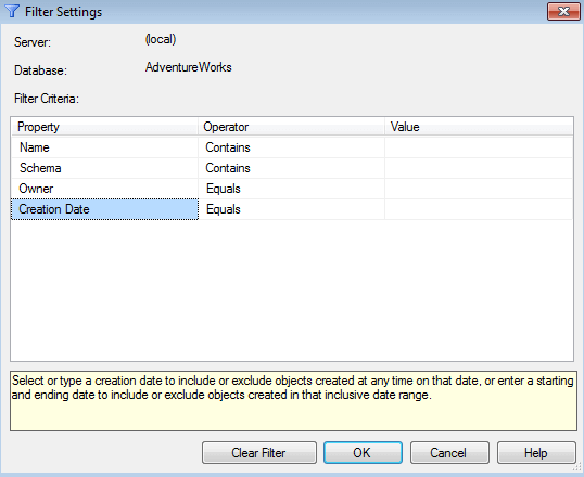 Filter By Create Date in SQL Server Management Studio