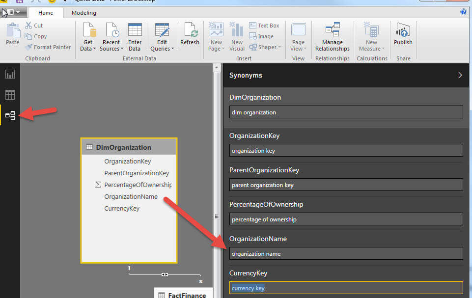 No Synonyms for Origanization Name in Power BI Q&A