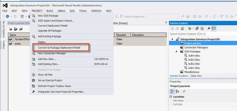 Convert to package deployement model in SQL Server Integration Services