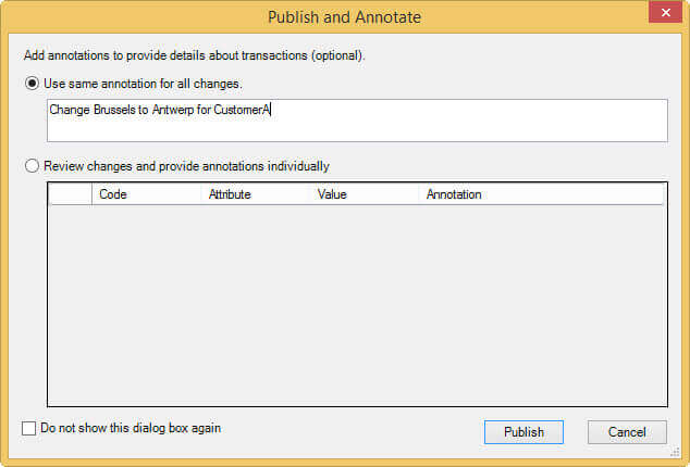 Publish and Annotate change in Master Data Services