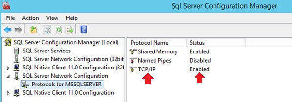 Verify TCP/IP is running in the SQL Server Configuration Manager
