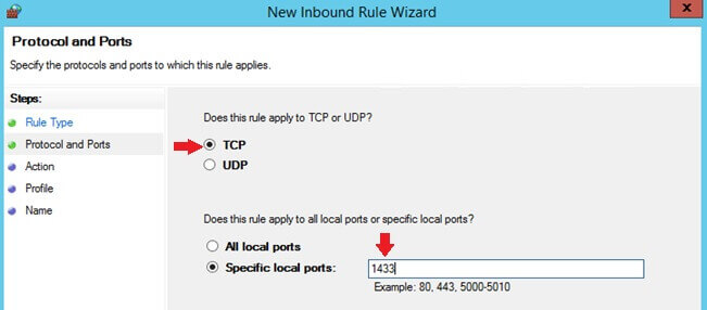 TCP Port for the New Inbound Rule Wizard
