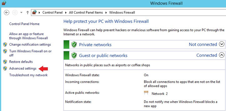 Windows Firewall Advanced Settings