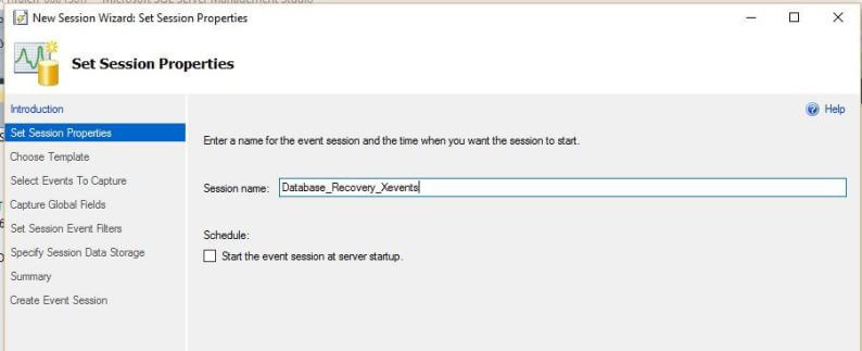 Start a new SQL Server Extended Events Session in SSMS