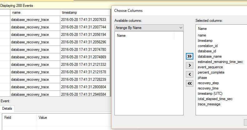 Choose additional columns to review with SQL Server Extended Events
