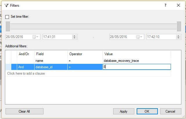 Filter the Extended Events data for a specific database id