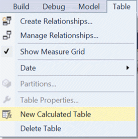 Table menu for a New Calculated Table