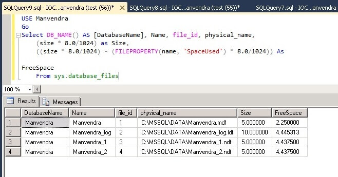 SQL Server database file space post data insert