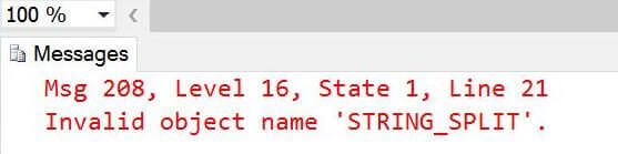 Invalid Object Name STRING_SPLIT with the incorrect SQL Server database compatibility