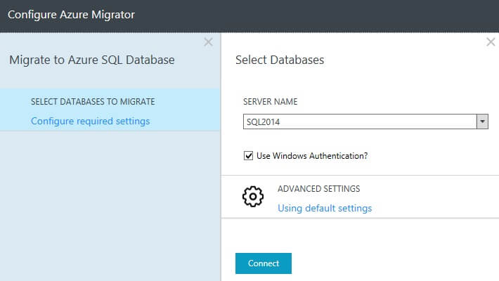 Configure Azure Migrator and connect to the SQL Instance