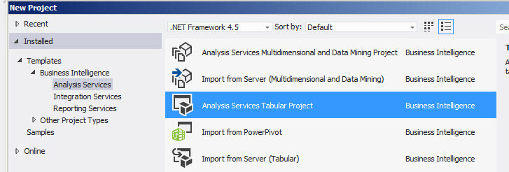 New SQL Server Analysis Services Tabular project