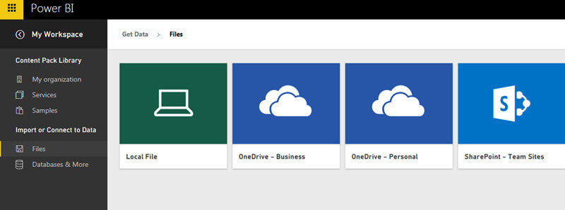 Get Data File options including Local File, OneDrive - Business, OneDriver - Personal and SharePoint - Team Sites.