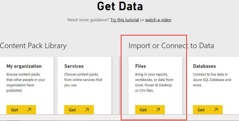 Get Data - Import or Connect to Data including files and databases