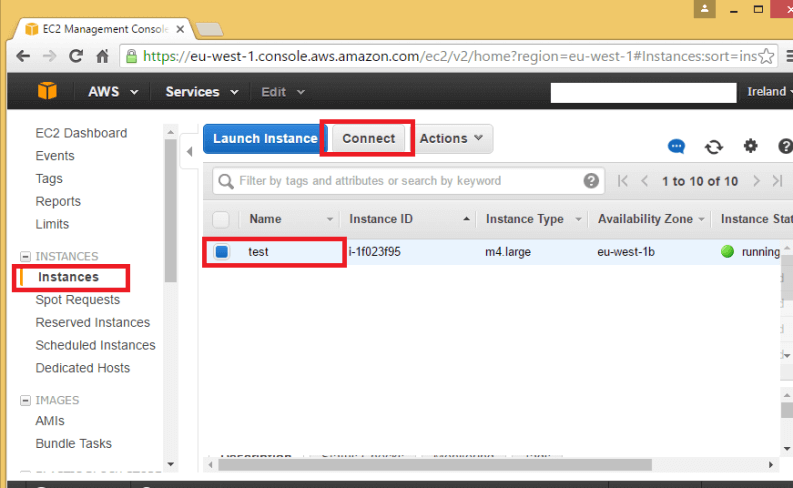Select the Amazon EC2 Instance to Connect to