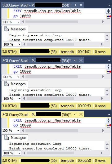 dbo.pr_NewTempTable execution across three query sessions