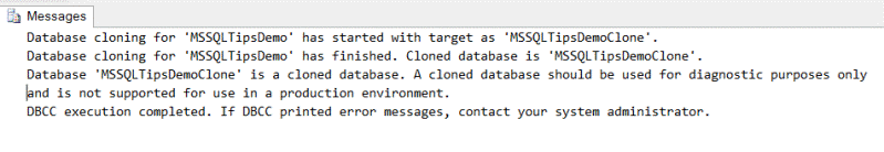 Successfully creating a SQL Server Database via DBCC CLONEDATABASE