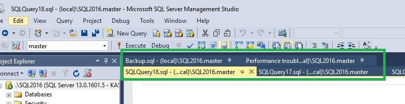 Separate row for Pinned Tabs in SQL Server Management Studio