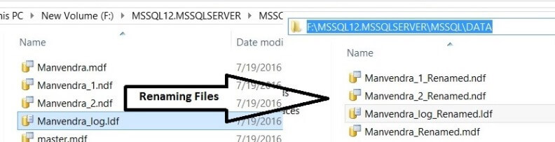 Rename the database files in Windows