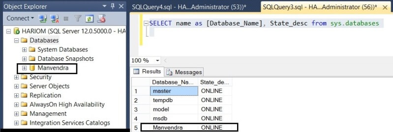 Verify the SQL Server database is online