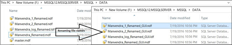 Rename the database files