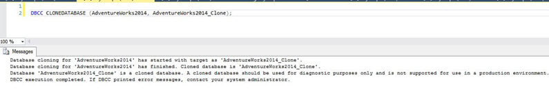 SQL Server DBCC CLONEDATABASE Example