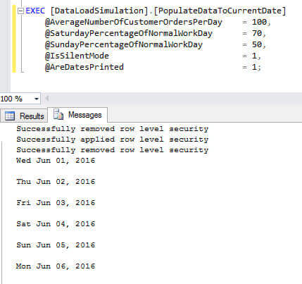 Run [DataLoadSimulation].[PopulateDataToCurrentDate] to generate data in the SQL Server 2016 sample database