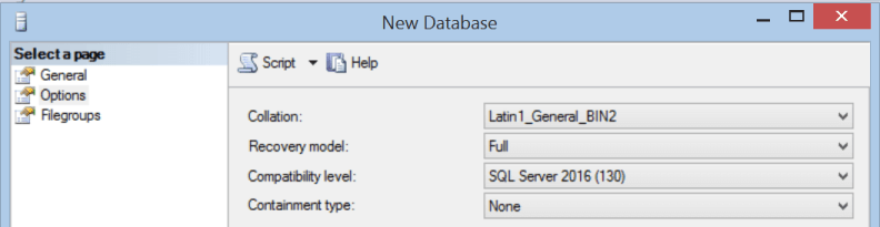 New Database SQL Server Collation
