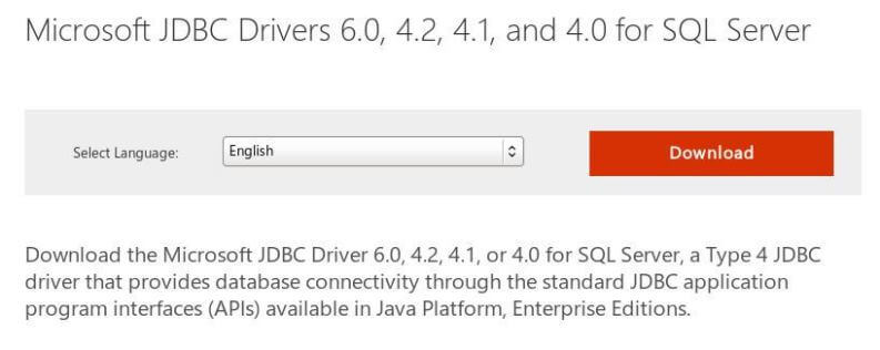 Microsoft JDBC Drivers Download Center website