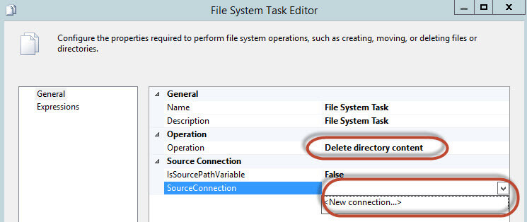 SQL Server Integration Services File System Task Editor