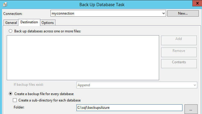 SQL Server Integration Services Back Up Database Task to specify the backup location