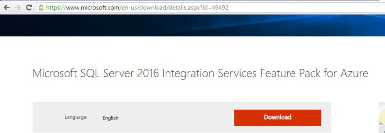 install Microsoft SQL Server 2016 Integration Services Feature Pack for Azure