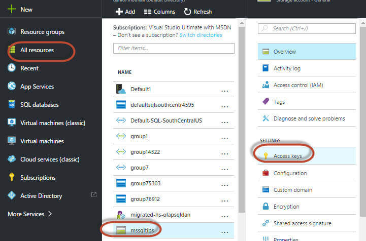 In the Azure Portal copy your Access Keys