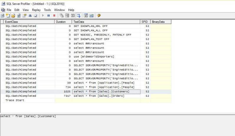 SQL Server Profiler Data for Session 52