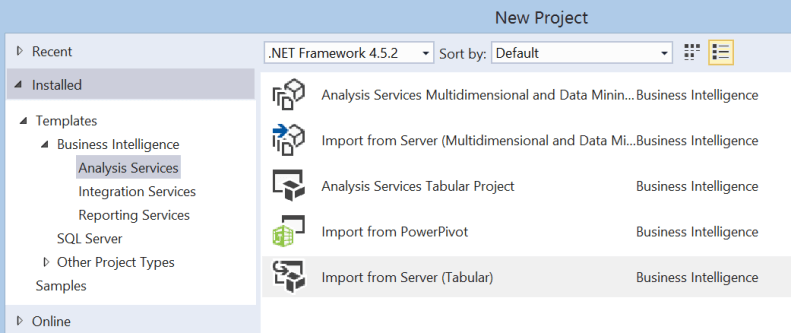 New Project in SQL Server Data Tools